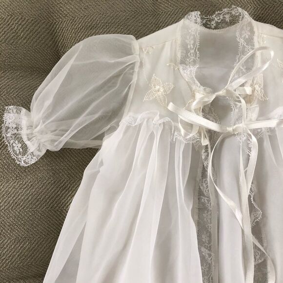 Vintage Christening Gown Open Front Tie Neck Flexible Infant Size - Picture 3 of 6